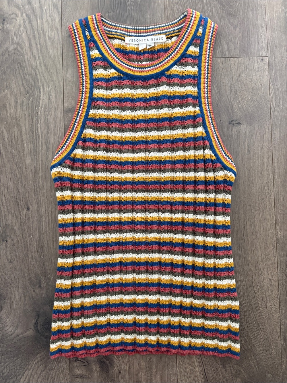 Veronica Beard Multicolor Striped Knit Tank - Navy, Mustard, Rust, Olive, White